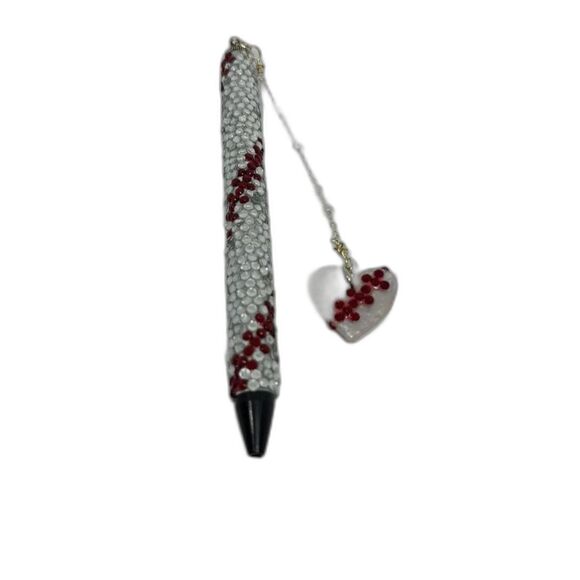 Hand Made Gel Baseball Pen Red Crystal Rhinestones w/ Resin and Rhinestone Charm - Picture 8 of 8